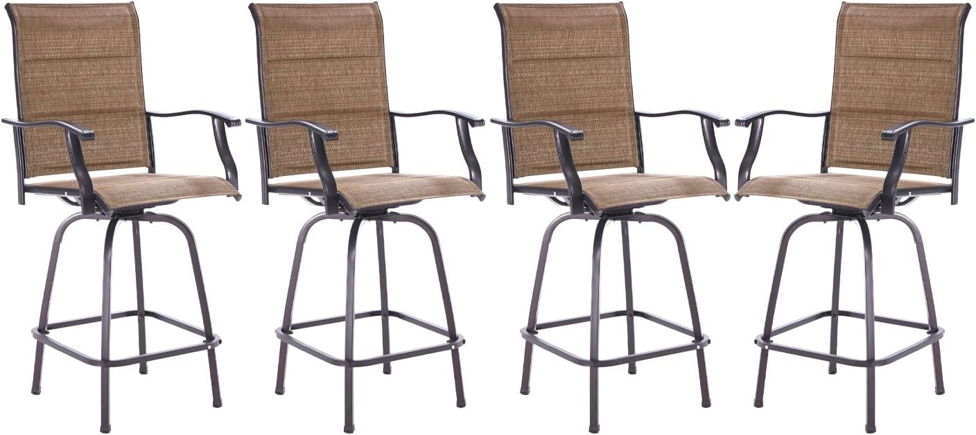 Outdoor Swivel Bar Stools-Patio Bar Height Furniture Chair Set, Set of 2, Black Frame