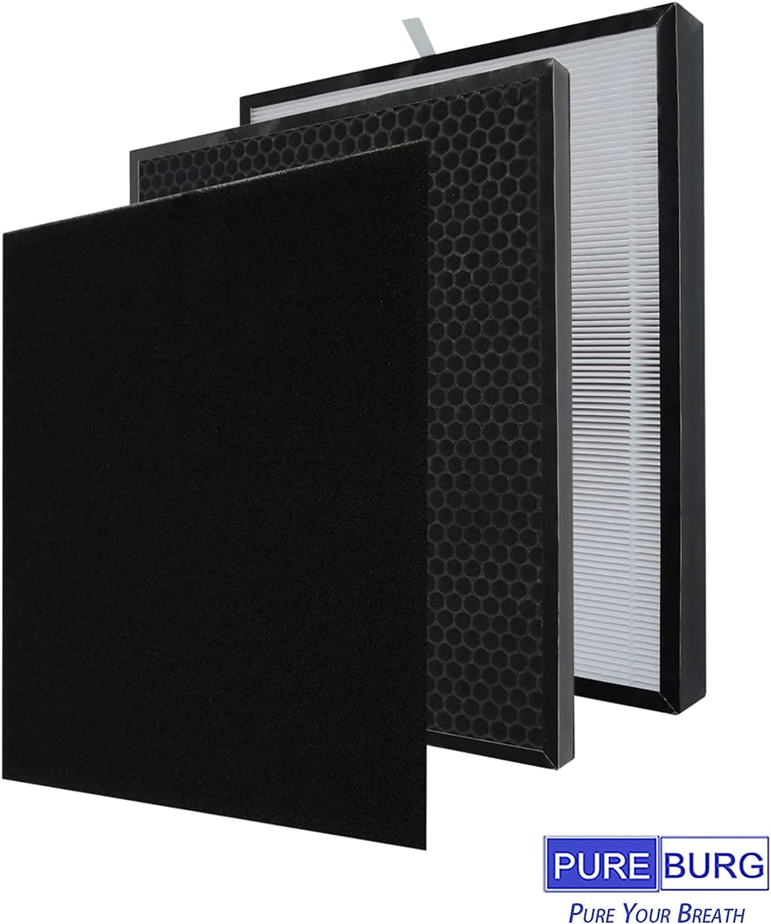 PUREBURG Replacement HEPA Filter Combo Pack Compatible with AirDoctor AD1000/AD3000 Air Purifiers,1 High-Efficiency HEPA Filter +2 Activated Carbon Filters +2 Carbon Pre-Filters Pack of 2