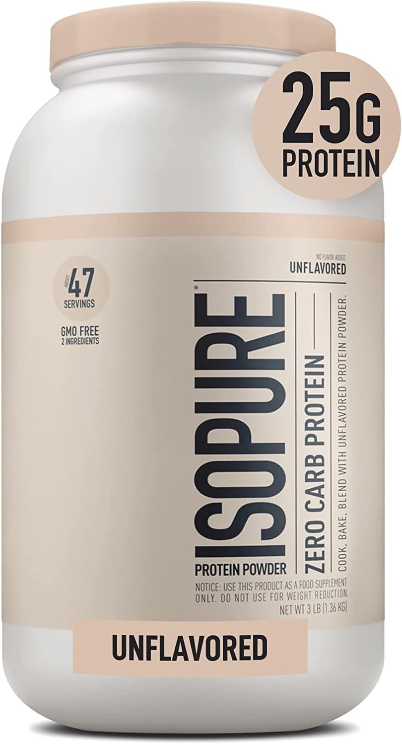Isopure Protein Powder, Whey Protein Isolate Powder, 25g Protein, Zero Carb & Keto Friendly, No Added Colors/Flavors/Sweeteners, Flavor: Unflavored 3 Pound (Packaging May Vary) Pack of 2