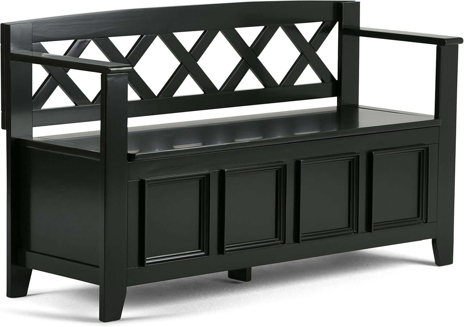 SIMPLIHOME Amherst SOLID WOOD 48 inch Wide Entryway Storage Bench with Safety Hinge, Multifunctional Transitional inBlack