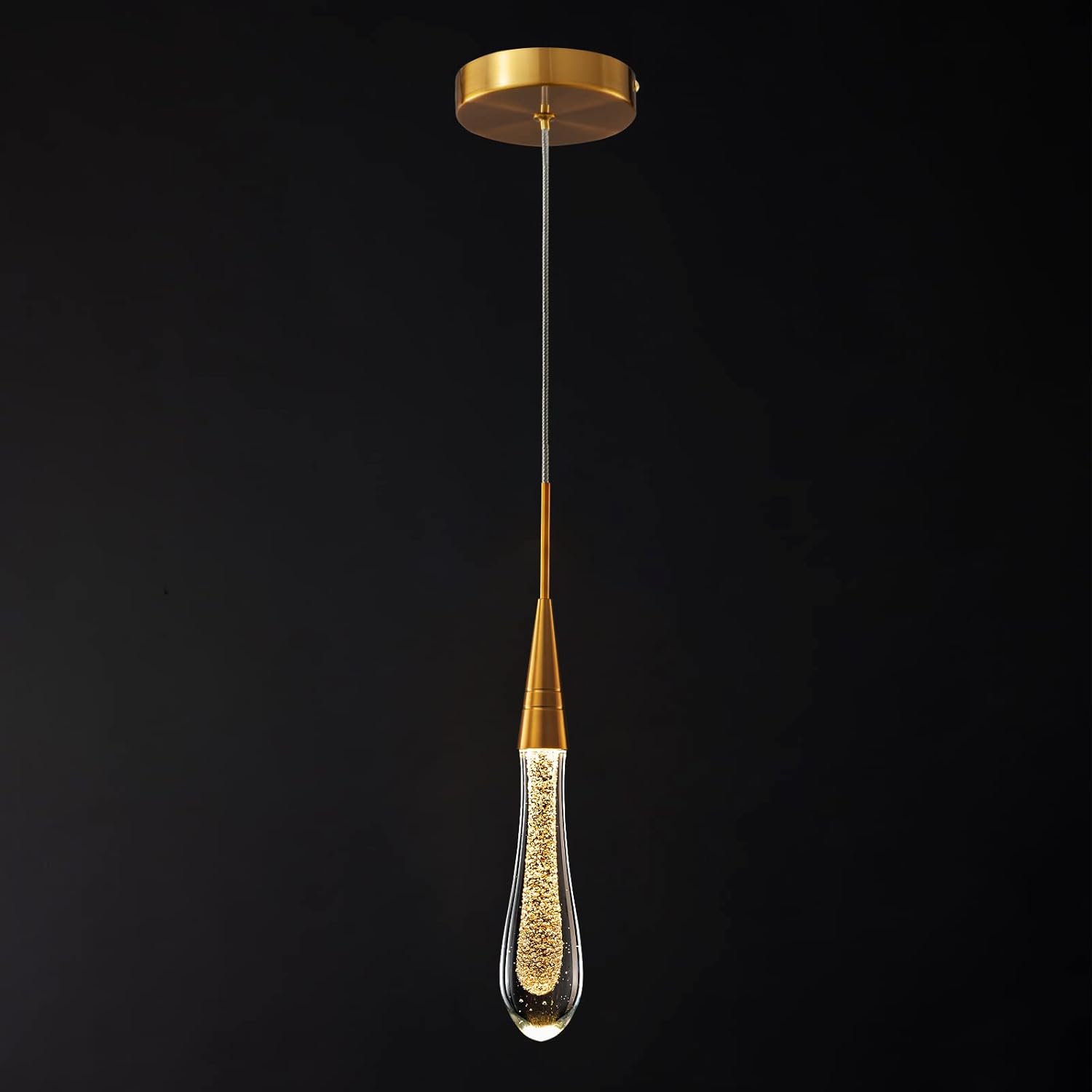 LMQNINE Kitchen Light Fixtures Ceiling Dimmable LED Modern Gold Pendant Light Mini Teardrop Crystal Pendant Light for Kitchen Island Bedroom Hallway Entryway (3-Pack)