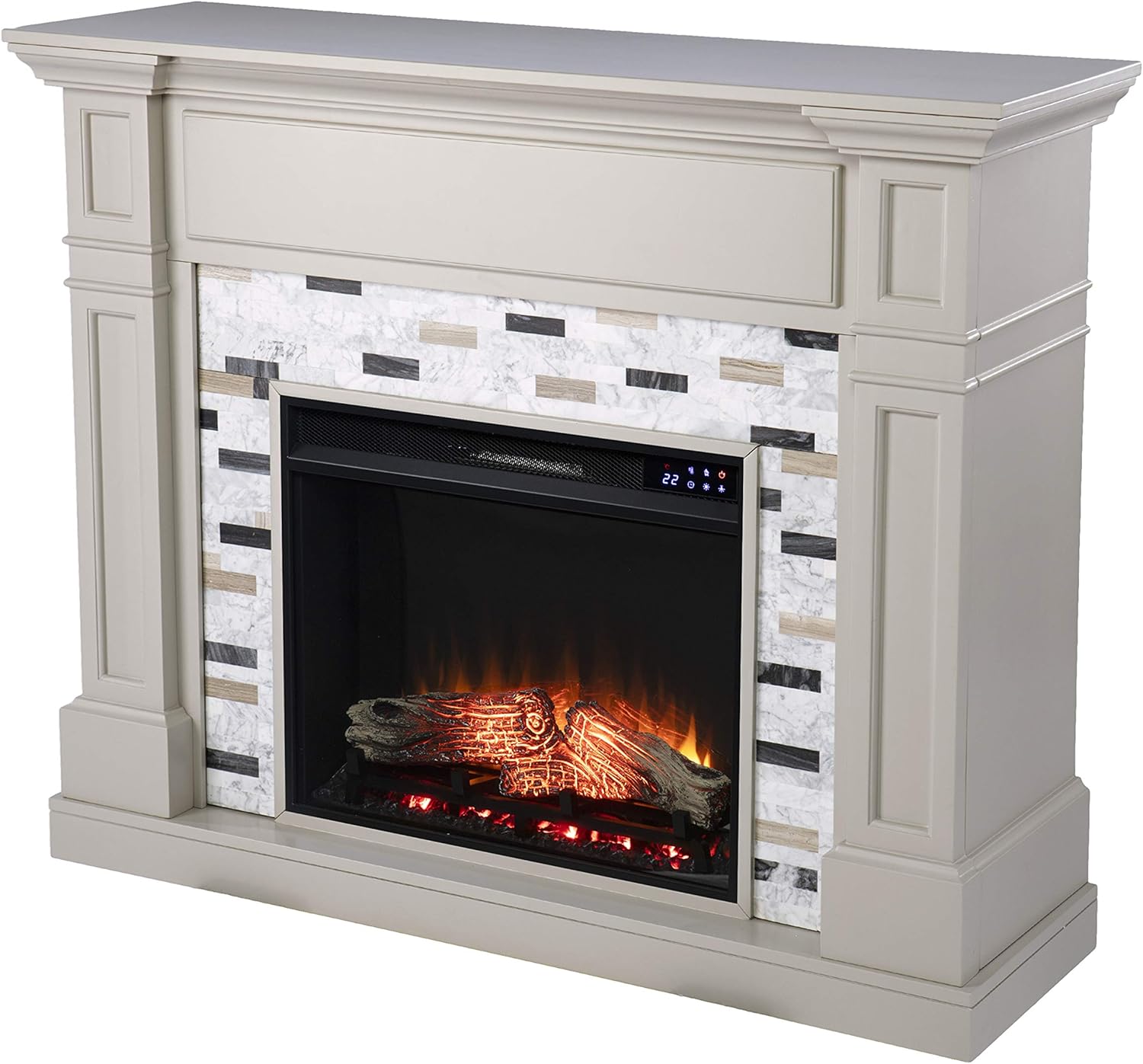 SEI Furniture Birkover Electric Fireplace w/ Marble Surround, New Gray/ Black/ White