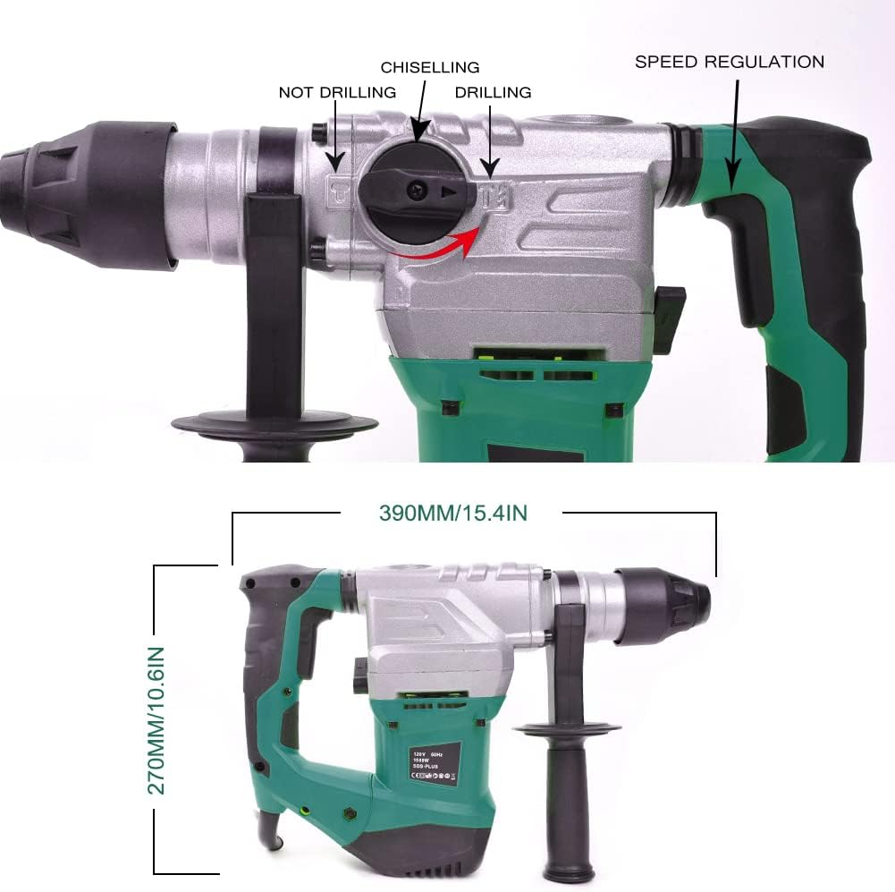 Monkey King Bar -SDS Plus Impact Hammer Drills 12Amp 1500w 120v 60Hz Corded Rotary Hammer Drills for Concrete-Safety Clutch 3 Functions Includes Sds Plus Bits 11 Pcs Accessories Set