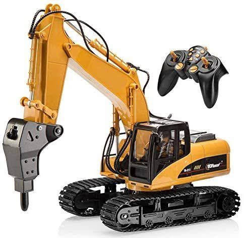 Top Race 15 Channel Full Functional Remote Control Excavator Construction Tractor, Excavator Toy with 2.4GHz Transmitter 2 in 1