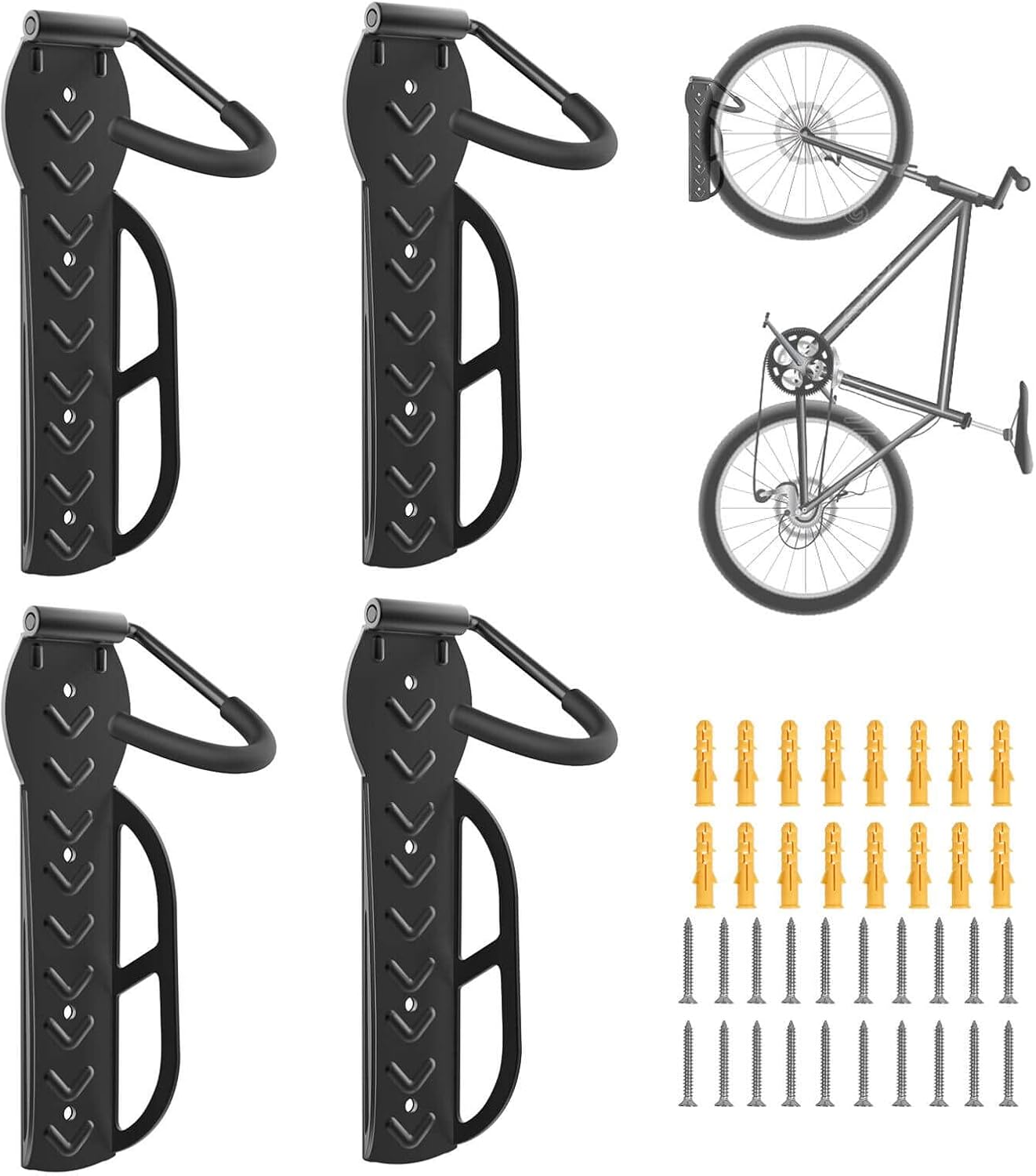 4 Pack Bike Rack for Garage, Wall Mount Bike Hanger for Storage,Vertical Bike Hook for Indoor Shed,Hanging Bicycle for Apartment Holds Up to 70lbs Pack of 2