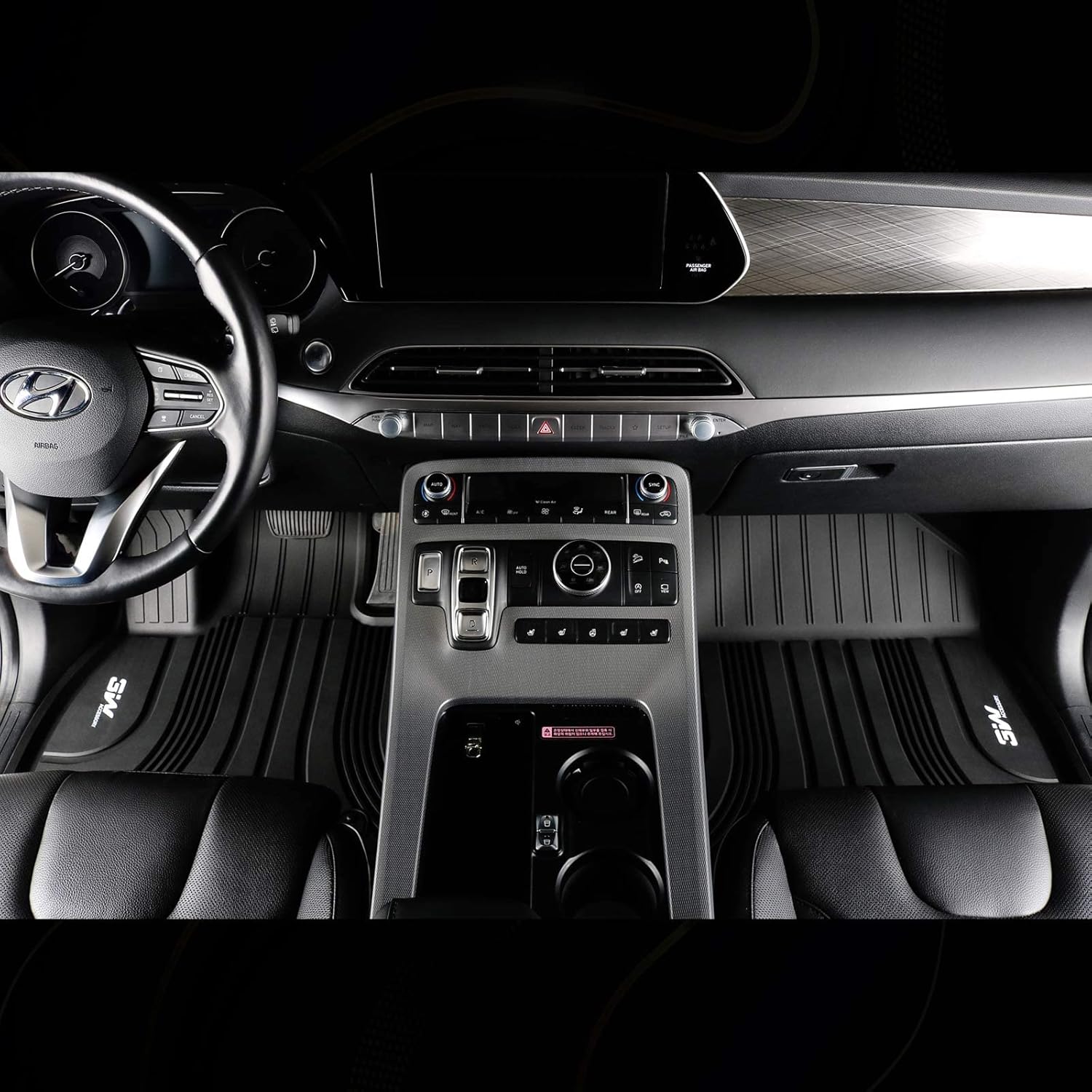 3W Floor Mats for (2020-2022) Hyundai Palisade 1st 2nd and 3rd Row Car Mats, Full Set All Weather Custom Fit TPE Floor Liner, Black