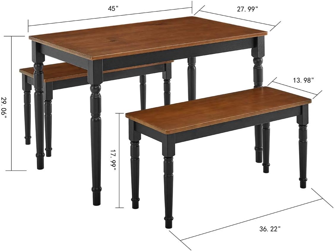 MUSEHOMEINC Two Tone Farmhouse Style Solid Wood Bench, Black/Brown