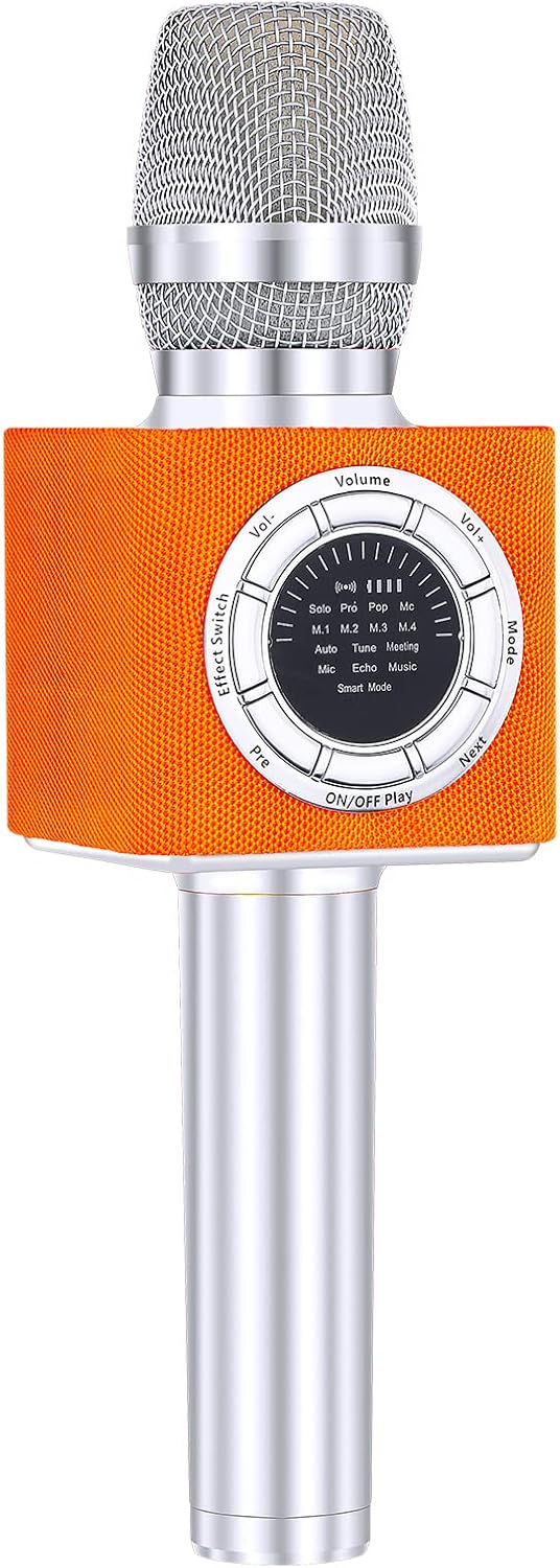 BONAOK Upgraded Wireless Bluetooth Karaoke Microphone with LED Screen, Portable Rechargeable Dynamic Mic and Speaker for Kids & Adults Christmas Gift (D17 Orange) Pack of 2