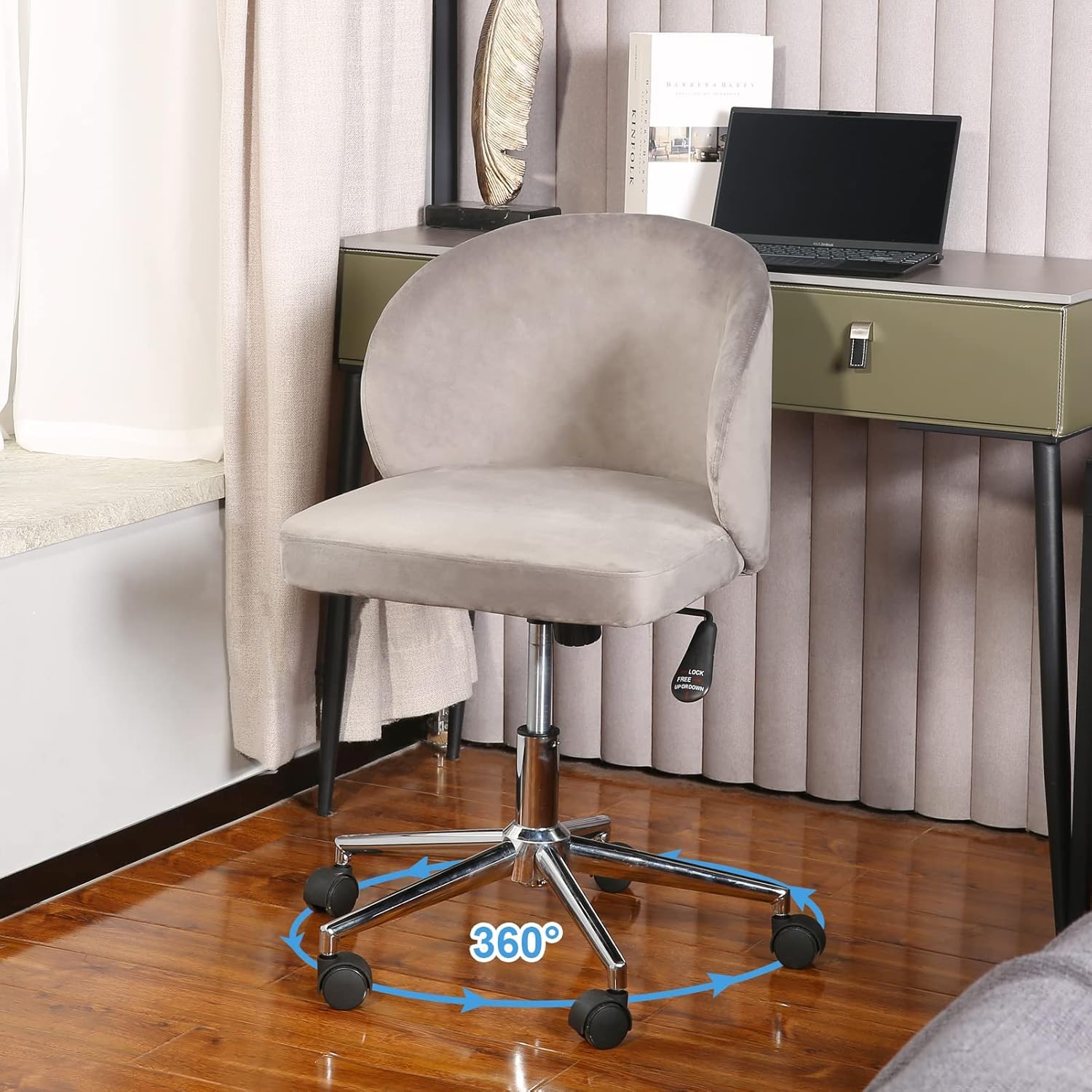 Modern Velvet 360&deg; Swivel Home Office Desk Chairs, Thicker Soft Seat,Ergonomic Accent Desk Chairs Executive Chair for Home Office(Grey)