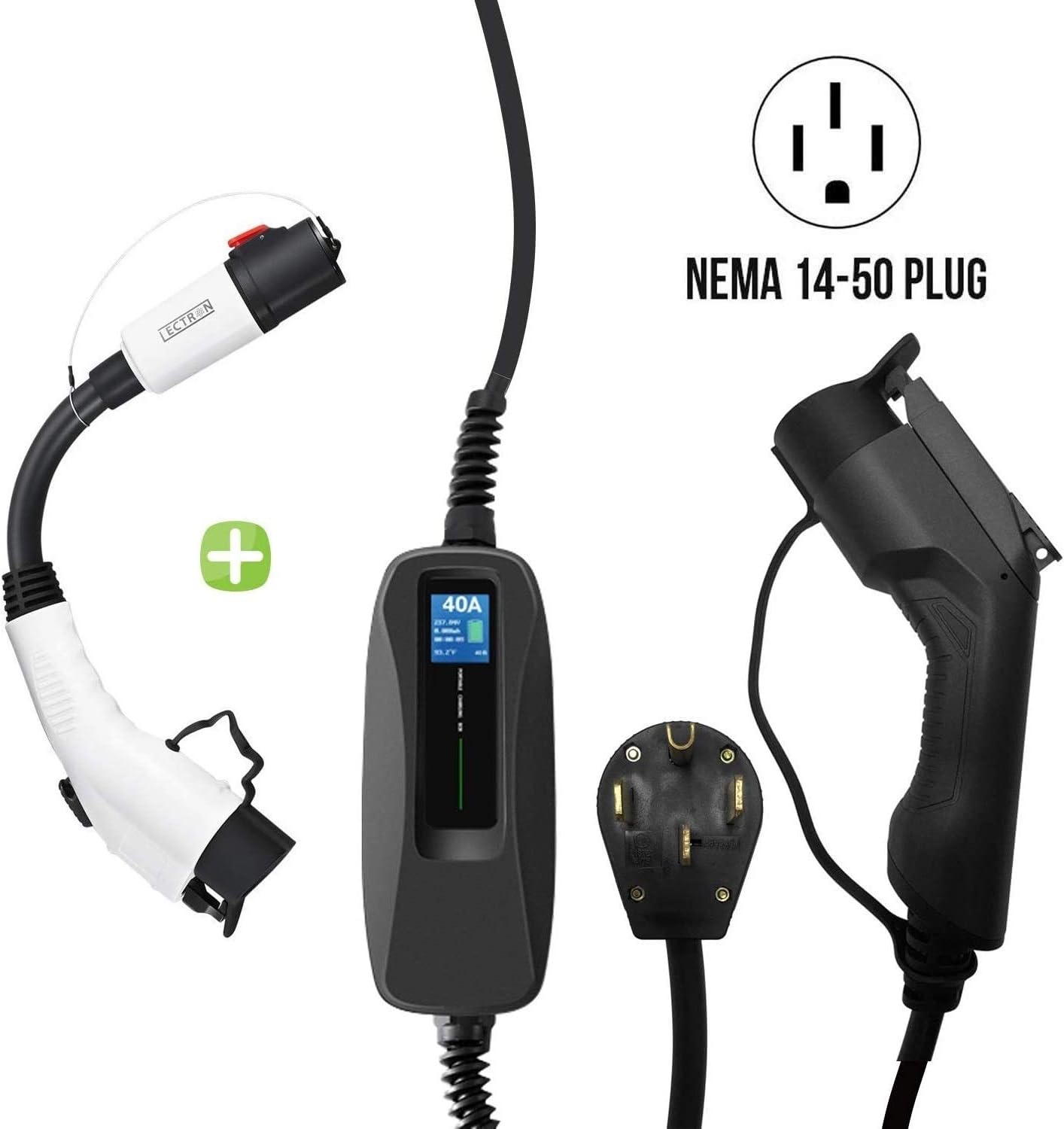 Lectron Bundle - J1772 NEMA 14-50 Plug Electric Vehicle (EV) Charger & Tesla to J1772 Adapter (240V 40A Level 2, Black)