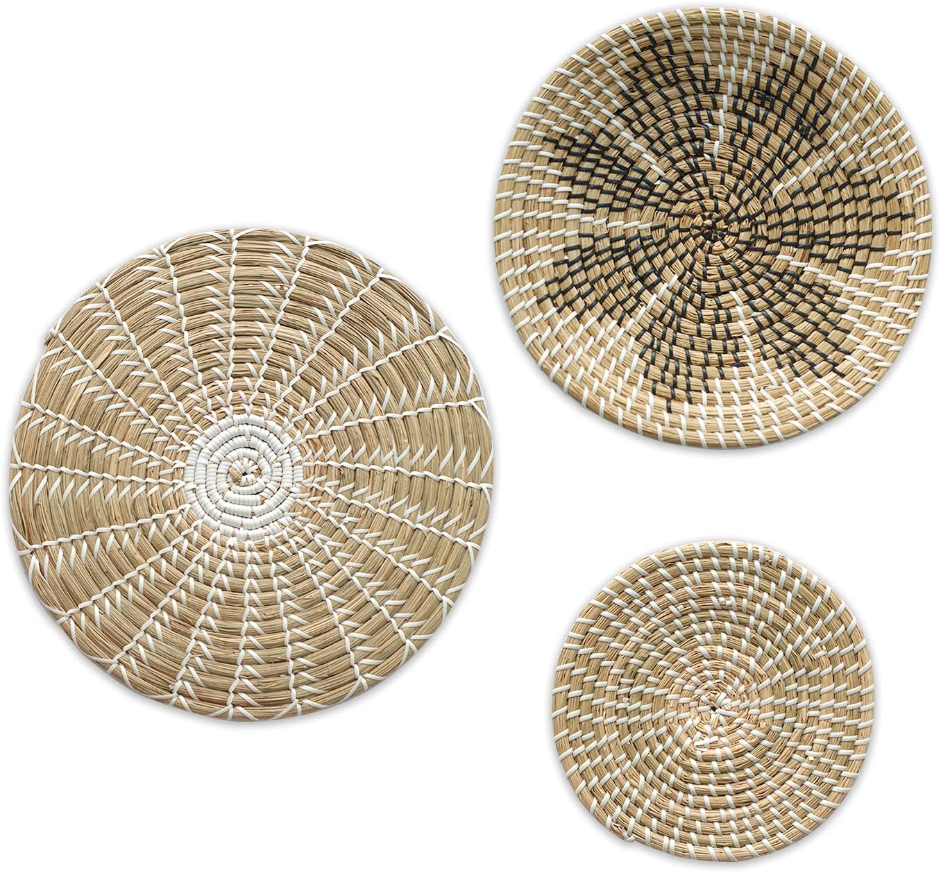 ILESU Wall Basket Decor - Large Size Hanging Woven Basket Wall Decor Set of 3 (15.7''-13.8'') - Round Wicker Wall Basket Decor - Natural Home Decor Pack of 2