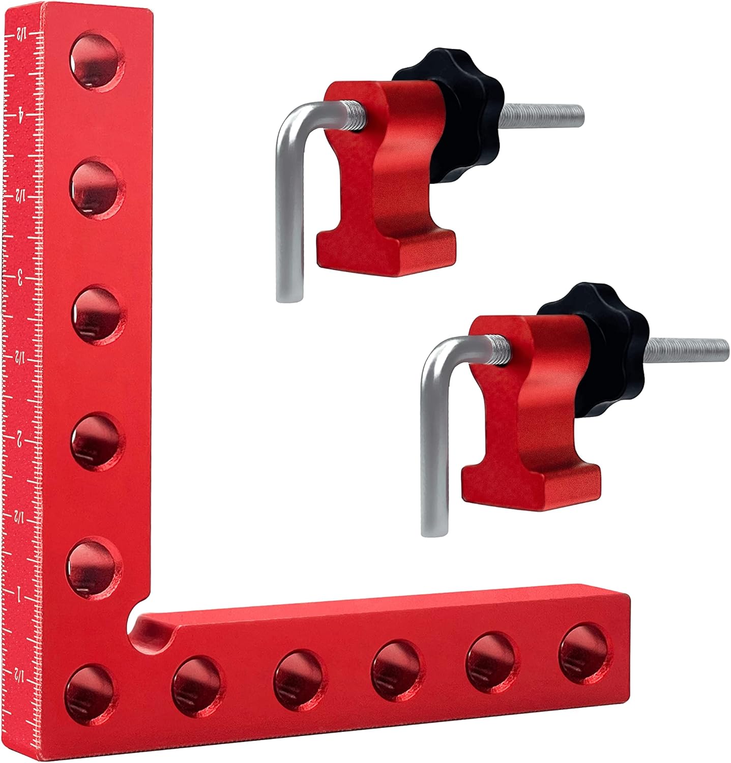 Clamping Squares, 4 Pack 5.5 inch Aluminum Precision 90 Degree Positioning Squares Right Angle Clamps for Woodworking L Type Carpenter Tool for Box Cabinets Drawers Frame (4pack+Gloves)