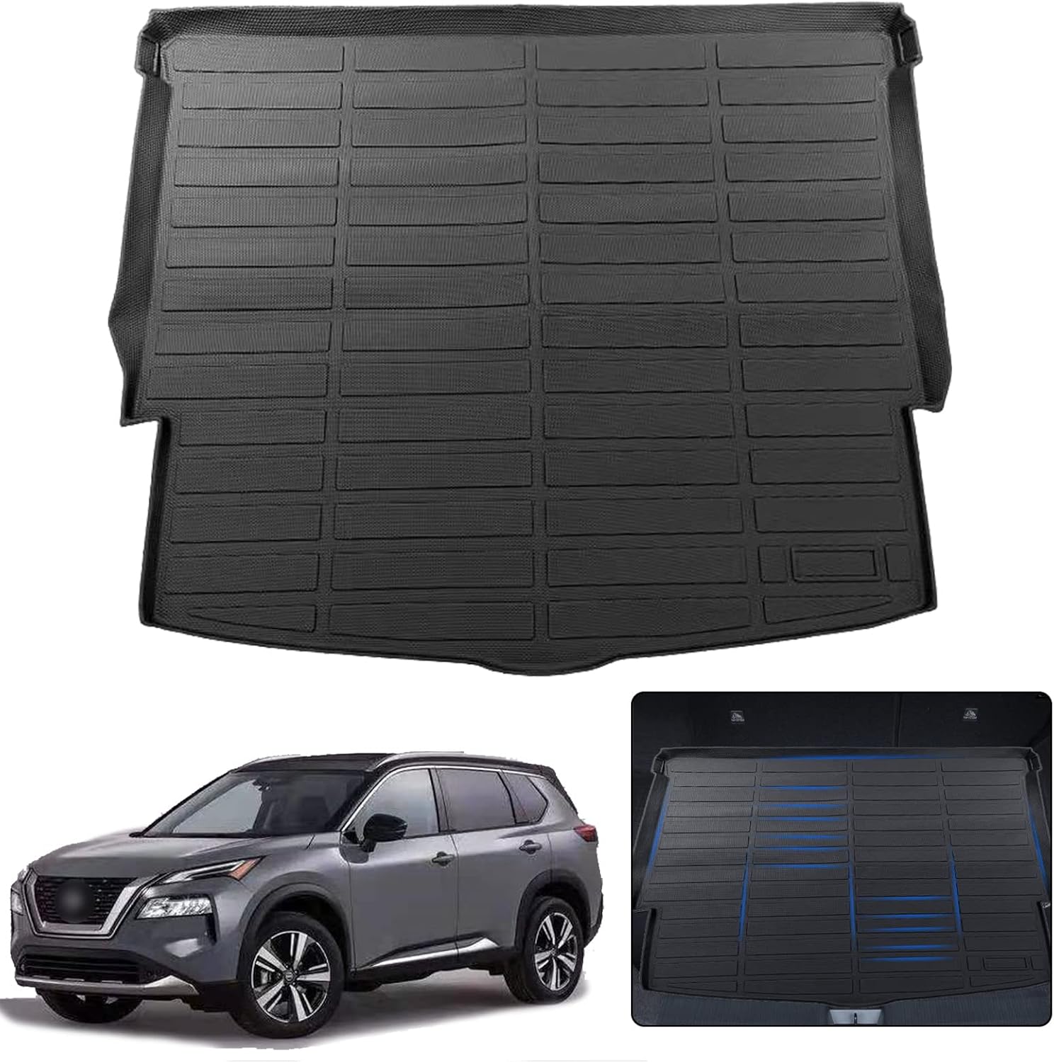Elsetyler Custom Fit for Cargo Liner 2021 2022 Nissan Rogue (Not for Nissan Rogue Sport) - Black TPO All Weather Heavy Duty Waterproof Rear Cargo Tray Trunk Floor Mat Protector