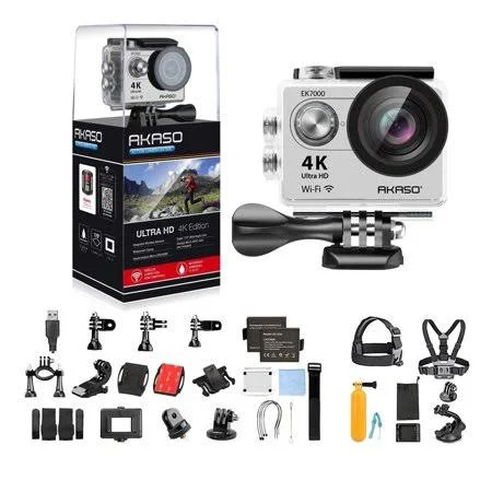 Akaso Ek7000 Ultra HD 4K WiFi 170 Degree Wide Waterproof Sports Action DV Camcorder Silver (ek7000) with 7 in 1 Camera Accessori