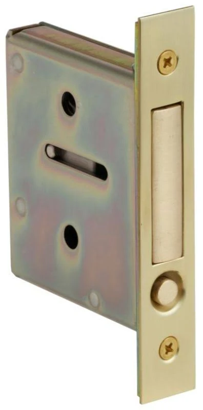Baldwin 8601 Pocket Door Passage Mortise Body with Door Pull from The Estate Collection Satin Brass and Black Sliding Door Hardw