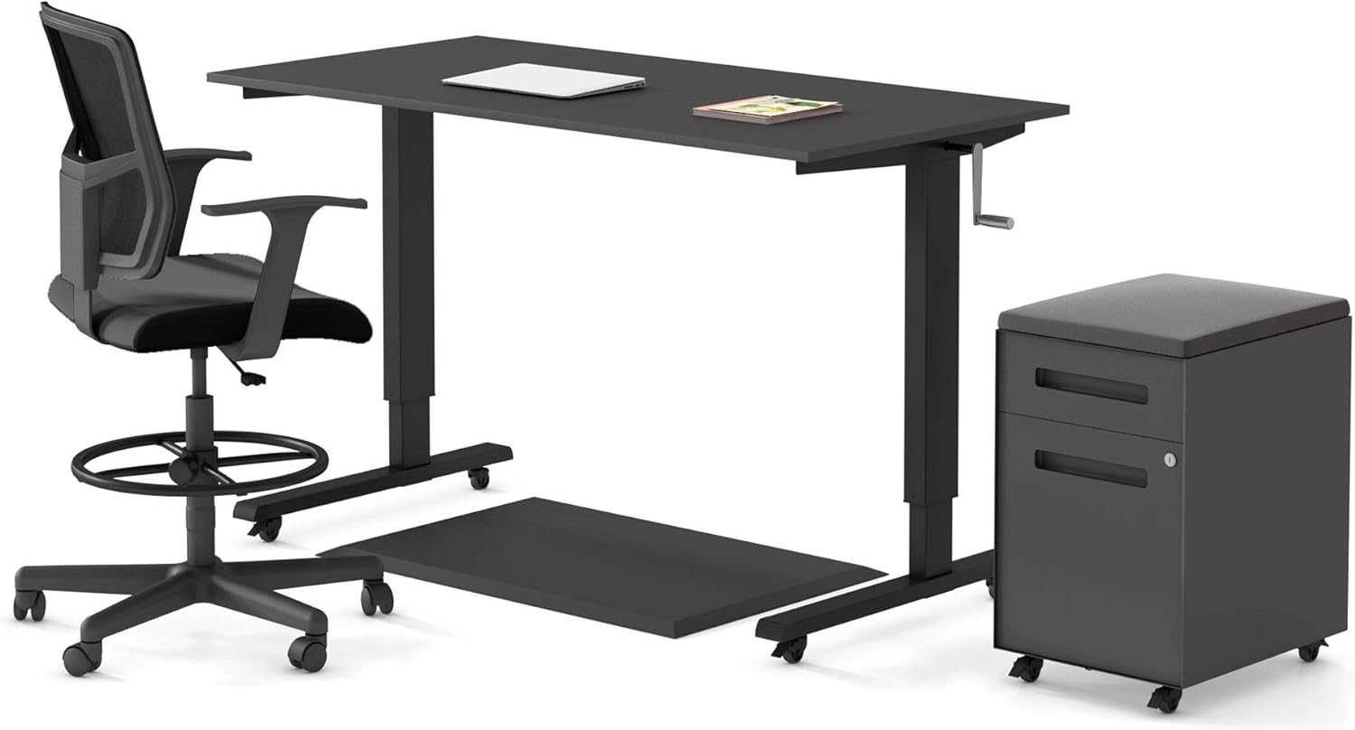 Stand Up Desk Store Standing Desk Home Office Bundle (Electric Starter - Black Frame/Black Top, 60
