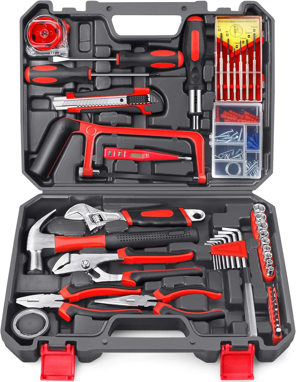 Household Repair Tool Set - Arrinew 108 Pcs High Grade Alloy Steel hand Tool Kit with Platsic Toolbox, Repair Hand Tools Set with Anti-Slip Handle for Home, Apartment, Garage, Dorm, Office etc. Pack of 2
