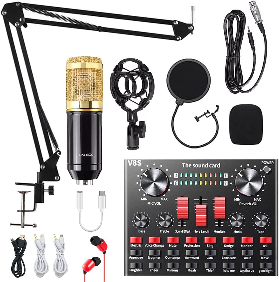Condenser Microphone Bundle, ALPOWL BM-800 Mic Kit with Live Sound Card, Adjustable Mic Suspension Scissor Arm, Metal Shock Mount and Double-Layer Pop Filter for Studio Recording & Broadcasting (Gold) Pack of 2
