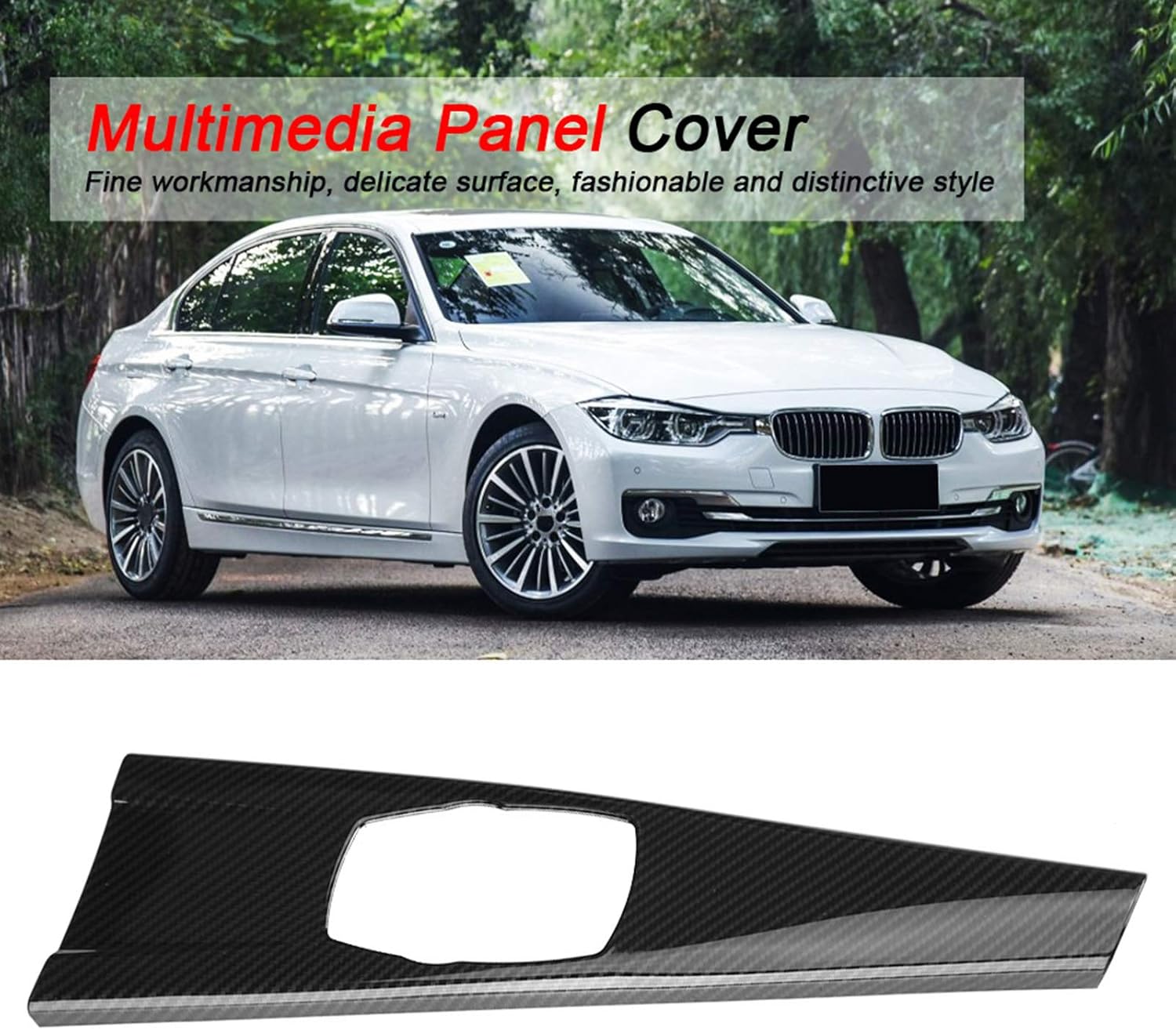 Carbon Fiber Interior Multimedia Panel Cover, Car Console Panel Decoration Armrest Trim Sticker for 3 4 Series F30 F34 F33 F36 Pack of 2