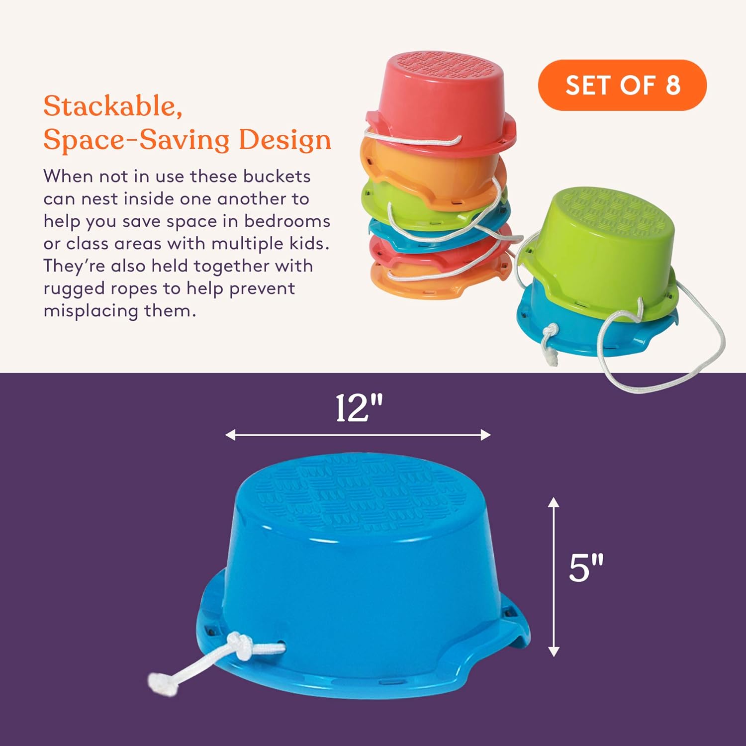 Special Supplies Balance Buckets Stepping Stones for Kids, 8 Pc. Set, Non-Slip Textured Surface and Slip Resistant Floor Rubber Edges, Promote Agility, Strength, Active Play