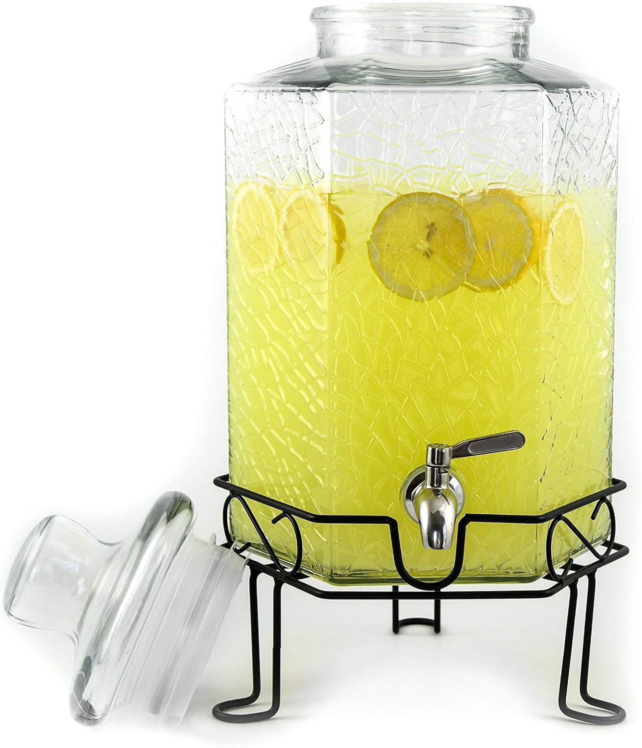 2.5 Gallon Glass Beverage Dispenser Stainless Spigot and Stand Pack of 2