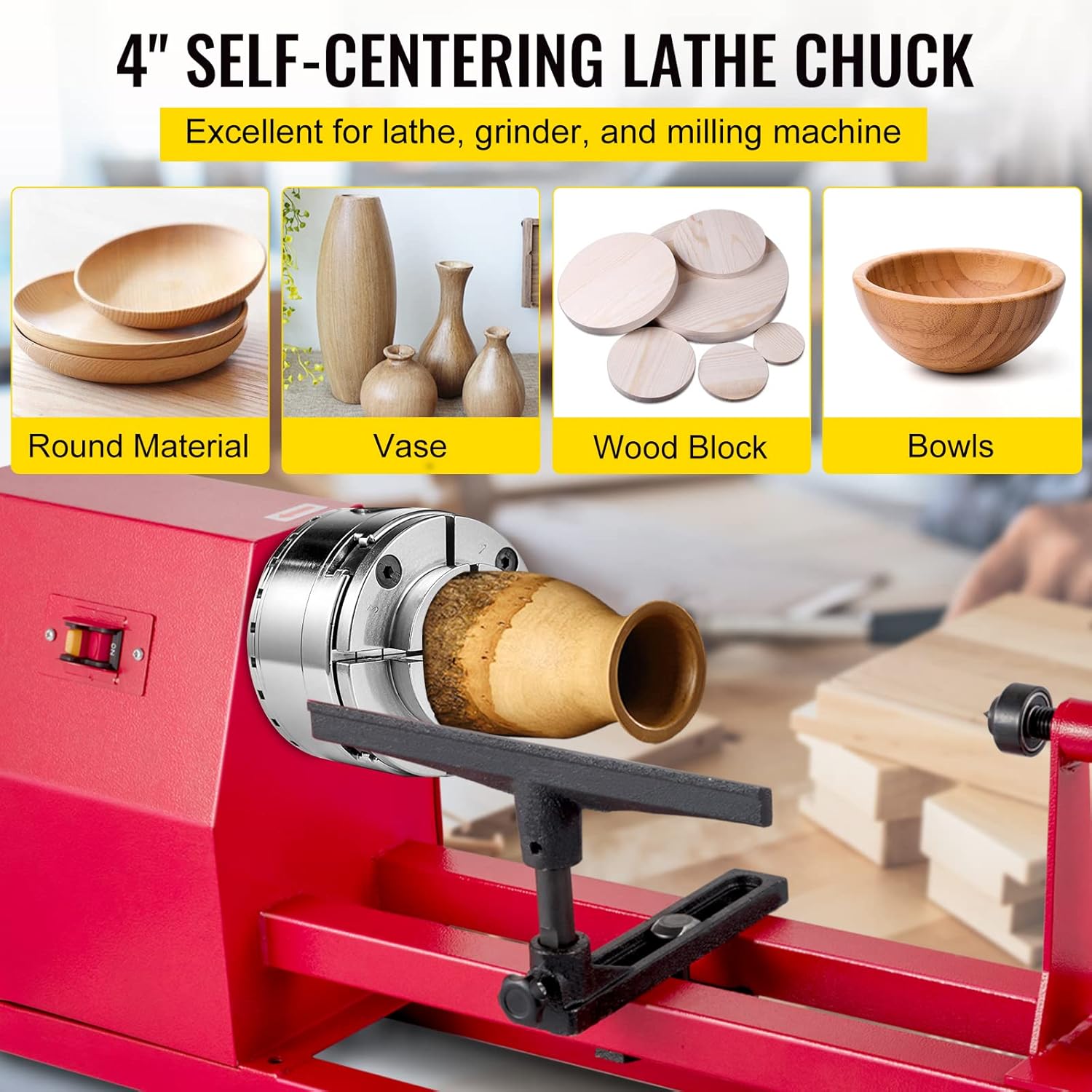 BestEquip Lathe Chuck 4-inch Wood turning Chuck 4 Jaws 1inch x 8TPI Thread Lathe Chucks Set Self-centering Chuck Wood Lathe Bowl Chuck with Set of Quality Accessories New Case for Woodworking