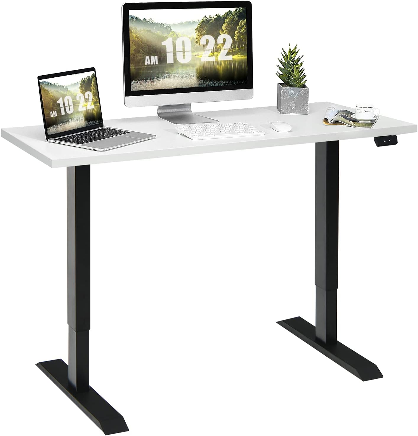Tangkula Electric Standing Desk, 48 x 24 Inch Sit to Stand Up Desk w/Smart Controller & One-Piece Desktop, Height Adjustable Home Office Computer Workstation w/Quiet Motor (Black+White)