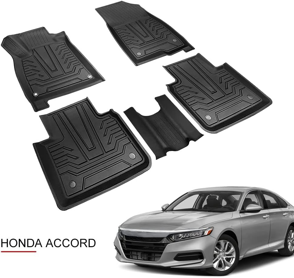 Aosky Car Floor Mats Compatible with Honda Accord 2018-2021, Automotive Floor Liners All Weather Protection, Durable FlexTough Non-Slip Waterproof Rubber (1st & 2nd Row Black)