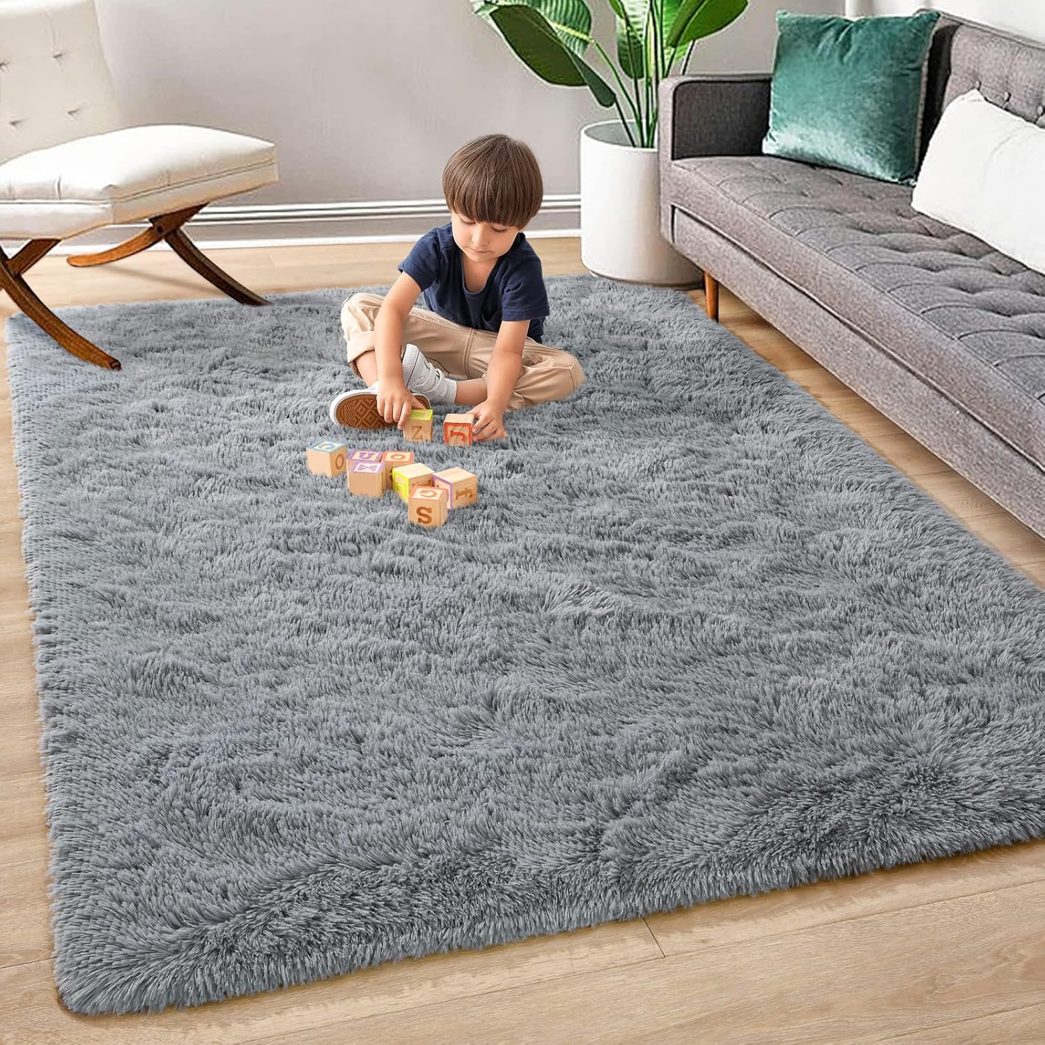 Prabia Super Soft Fluffy Shaggy Rugs 3x5 Feet for Living Room Bedroom, Fuzzy Plush Area Rugs for Girls Kids Room Nursery Home Decor, Furry Dorm Rug Cute Non-Slip Indoor Floor Carpet , Black