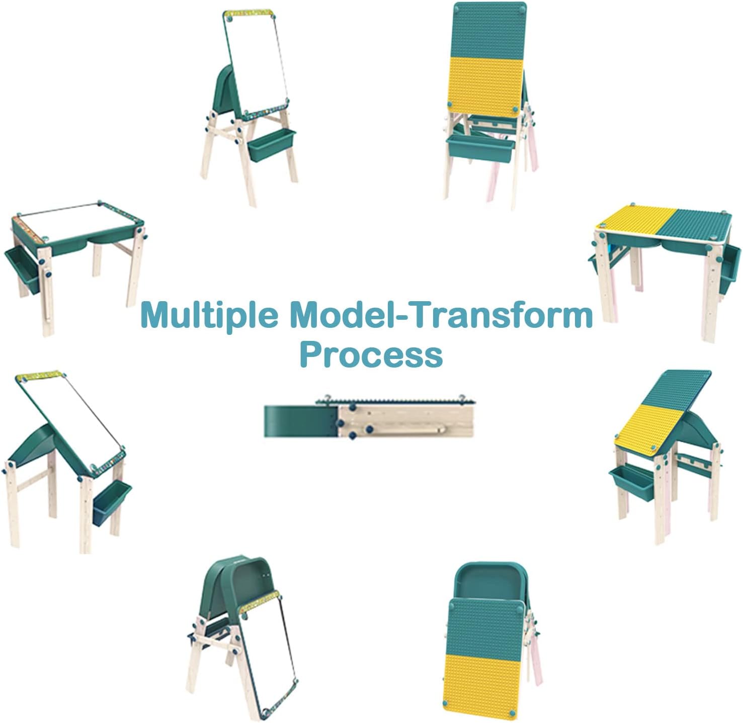 Kids Easel Activity Play Tables with Storage and Chair, 8 in 1 Multi Building Blocks Table Desk for Toddlers Transform White Magnetic Board Drawing Easel, Gift for Boys Girls Age 4-8 Playroom Indoor