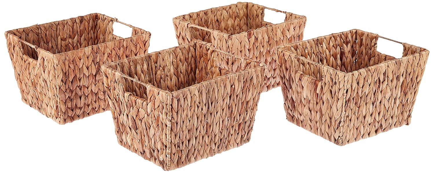 Trademark Innovations Hyacinth Storage Basket with Handles, Rectangular (Set of 4, 11.5