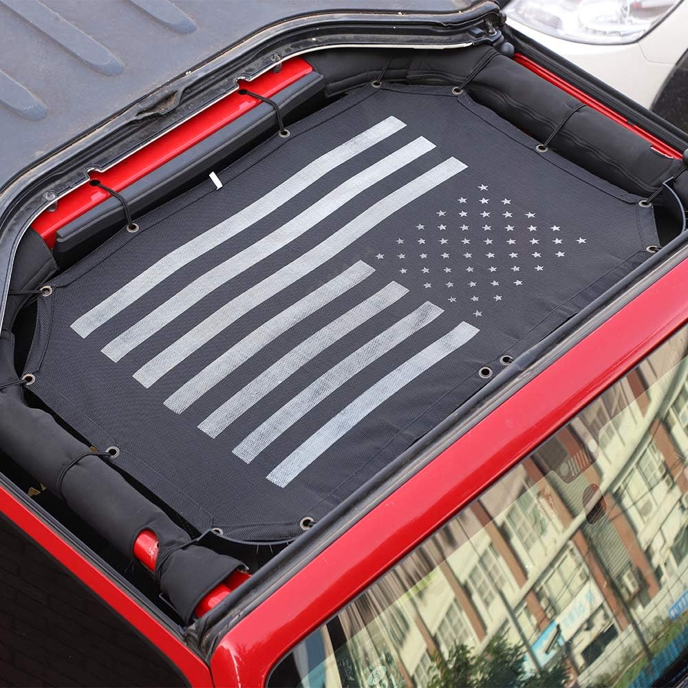 Savadicar Mesh Shade Top Sunshade Cover for 2007-2018 Jeep Wrangler JK JKU 2/4-Door, Provide UV Protection, Durable Polyester, Black