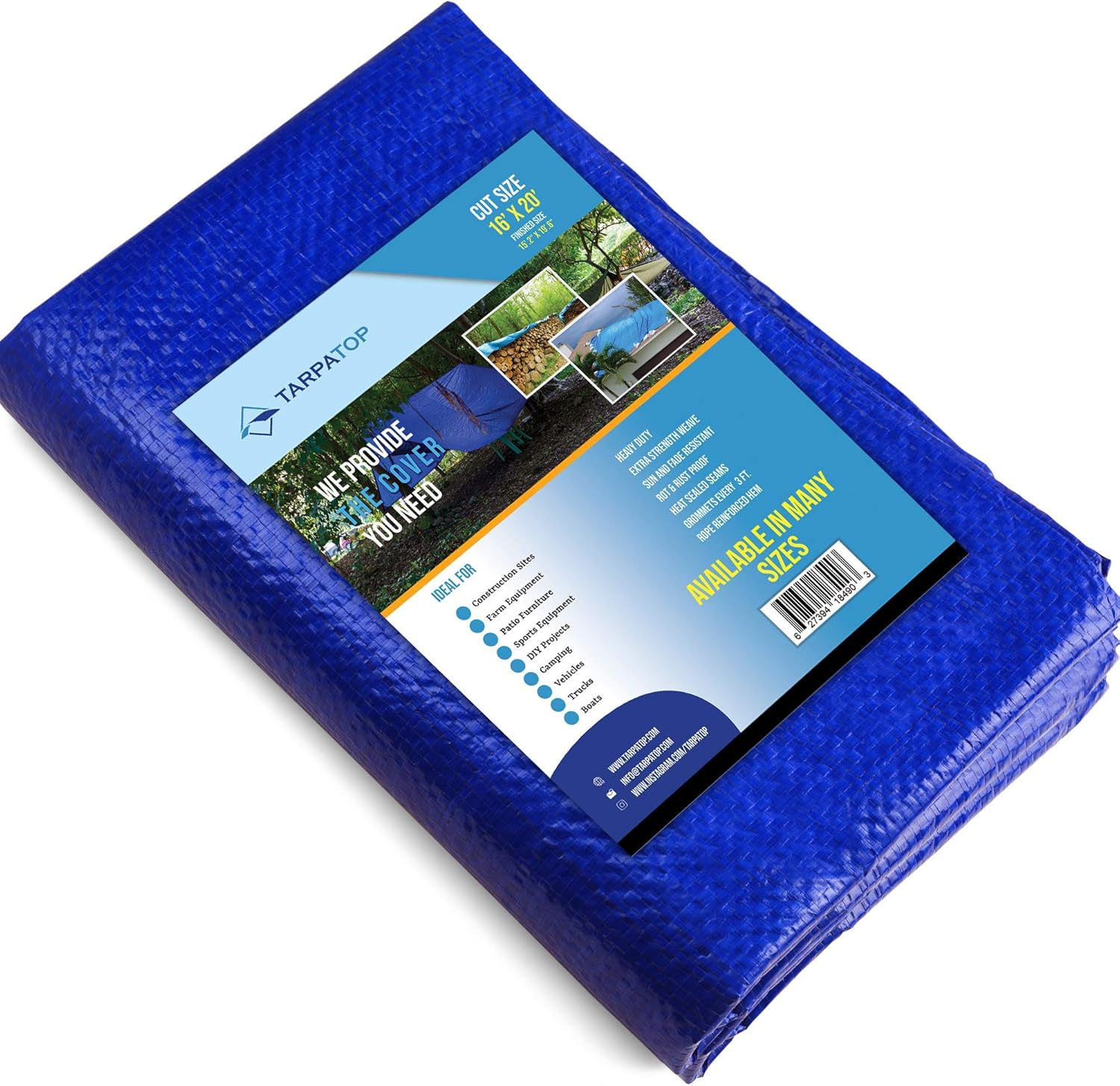 16X20 Waterproof Multi-Purpose Poly Tarp &ndash; Blue Tarpaulin Protector for Cars, Boats, Construction Contractors, Campers, and Emergency Shelter. Rot, Rust and UV Resistant Protection Sheet