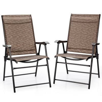 Ellenberger Set of 2 Folding Portable Patio Chairs Yard Outdoor w/ Armrests u0026 Backrest Zipcode Design