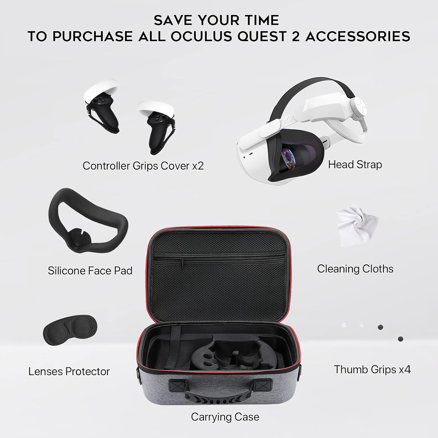 DESTEK All in One Oculus/Meta Quest 2 Accessories Bundle, Carrying Case Set Oculus Fit Pack for Quest 2 Included Head Strap, Controller Grips, Silicone Face Cover and Multiple Travel Games Kit (7PCS) Pack of 2