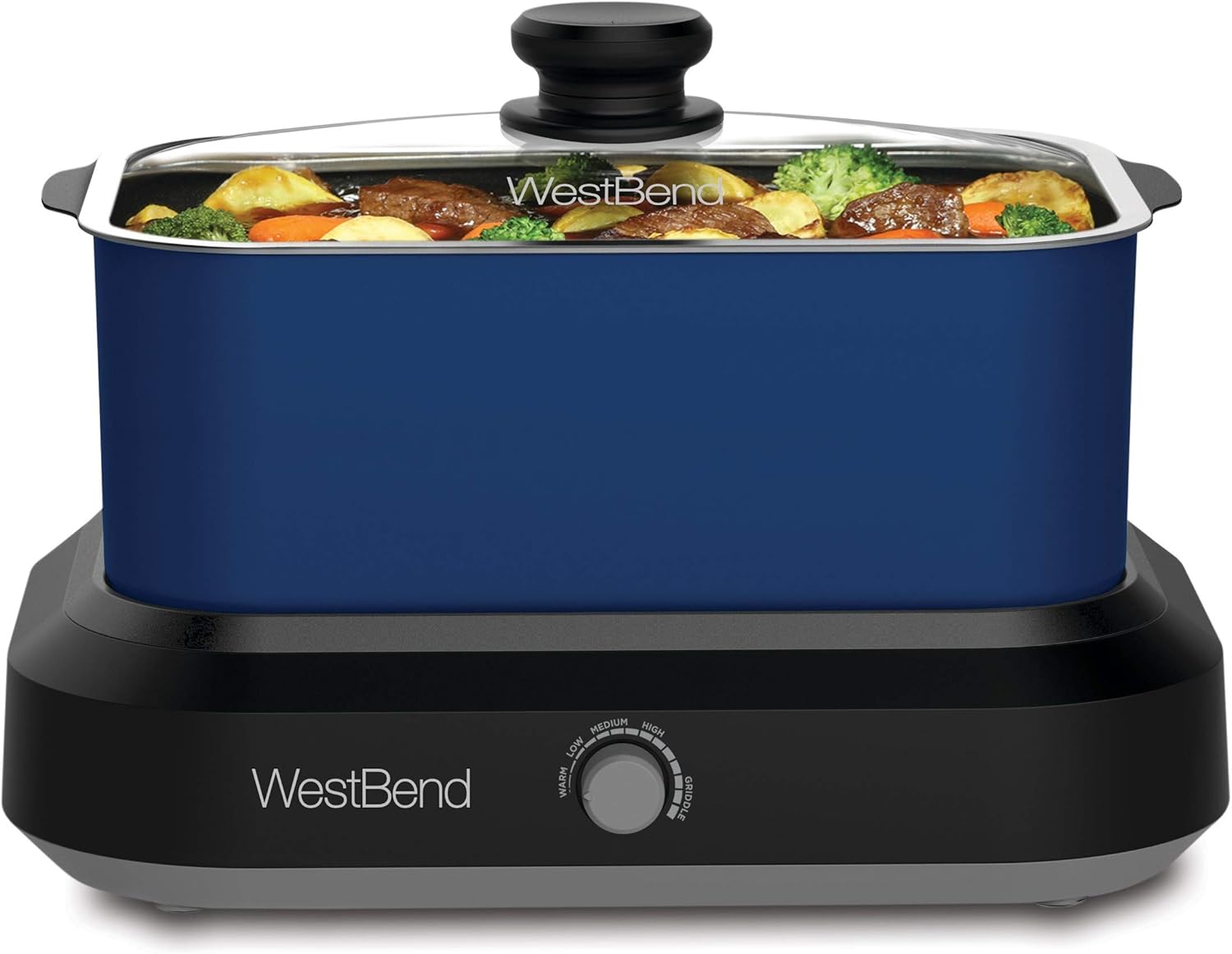 West Bend 87906B Versatility Slow Cooker Large Capacity Non-Stick Dishwasher Safe Variable Temperature Control Includes Travel Lid & Thermal Carrying Case, 6-Quart, Blue Pack of 2