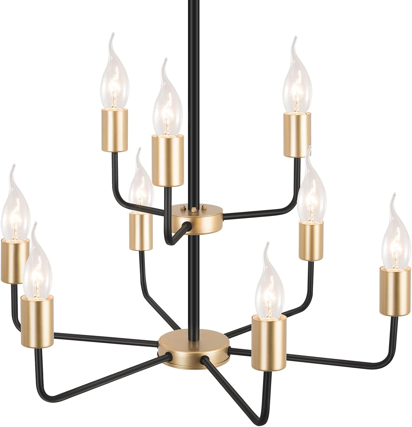 TEMINBU 9-Light Modern Sputnik Chandelier, Gold Black Mid Century Pendant Light Fixture, Industrial Farmhouse Lighting Fixture for Dining Room, Bedroom, Living Room, Hall, Stair