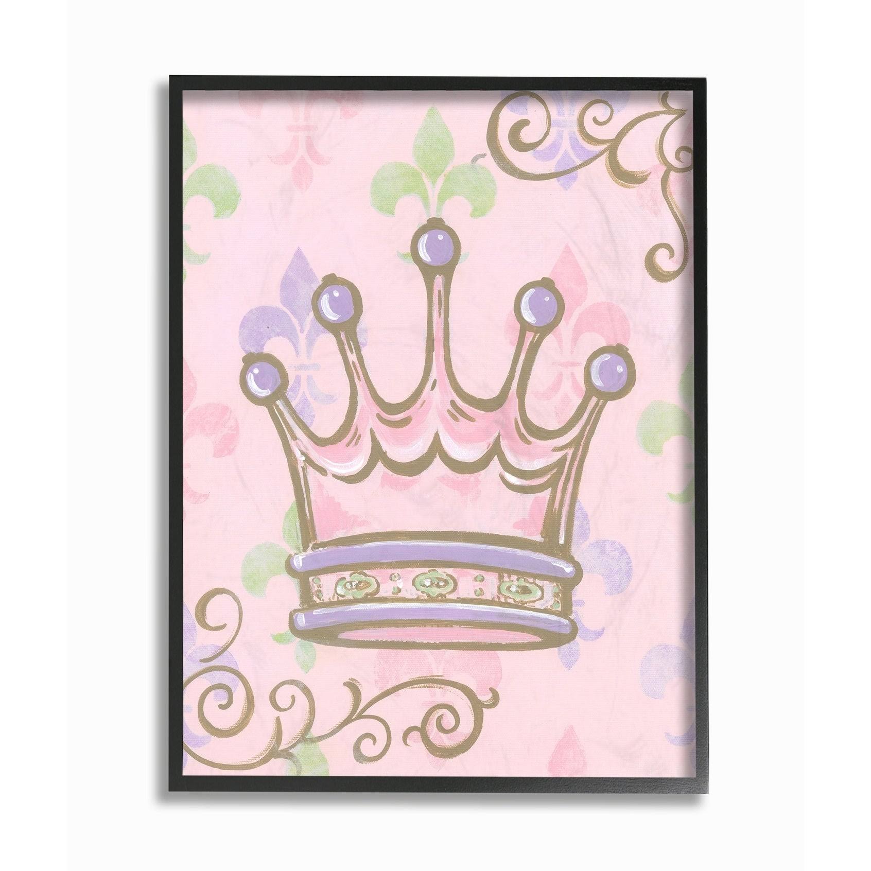 The Kids Room by Stupell Crown with Fleur De Lis on Pink Background Black Framed, 24 x 30, Proudly Made in USA - 24 x 30 - Wood