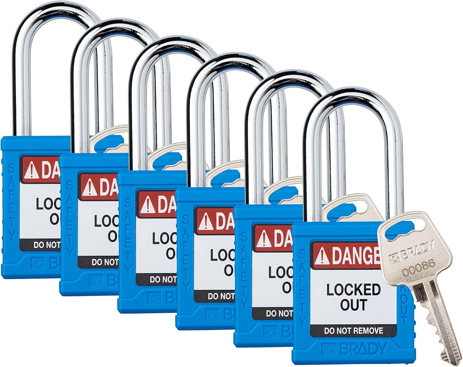 Brady Safety Lockout Padlock Sets - 6 Pack - Red - Keyed Alike Safety Lockout Padlocks - 1 Key Per Lock - SDPL-RED-38ST-KA6