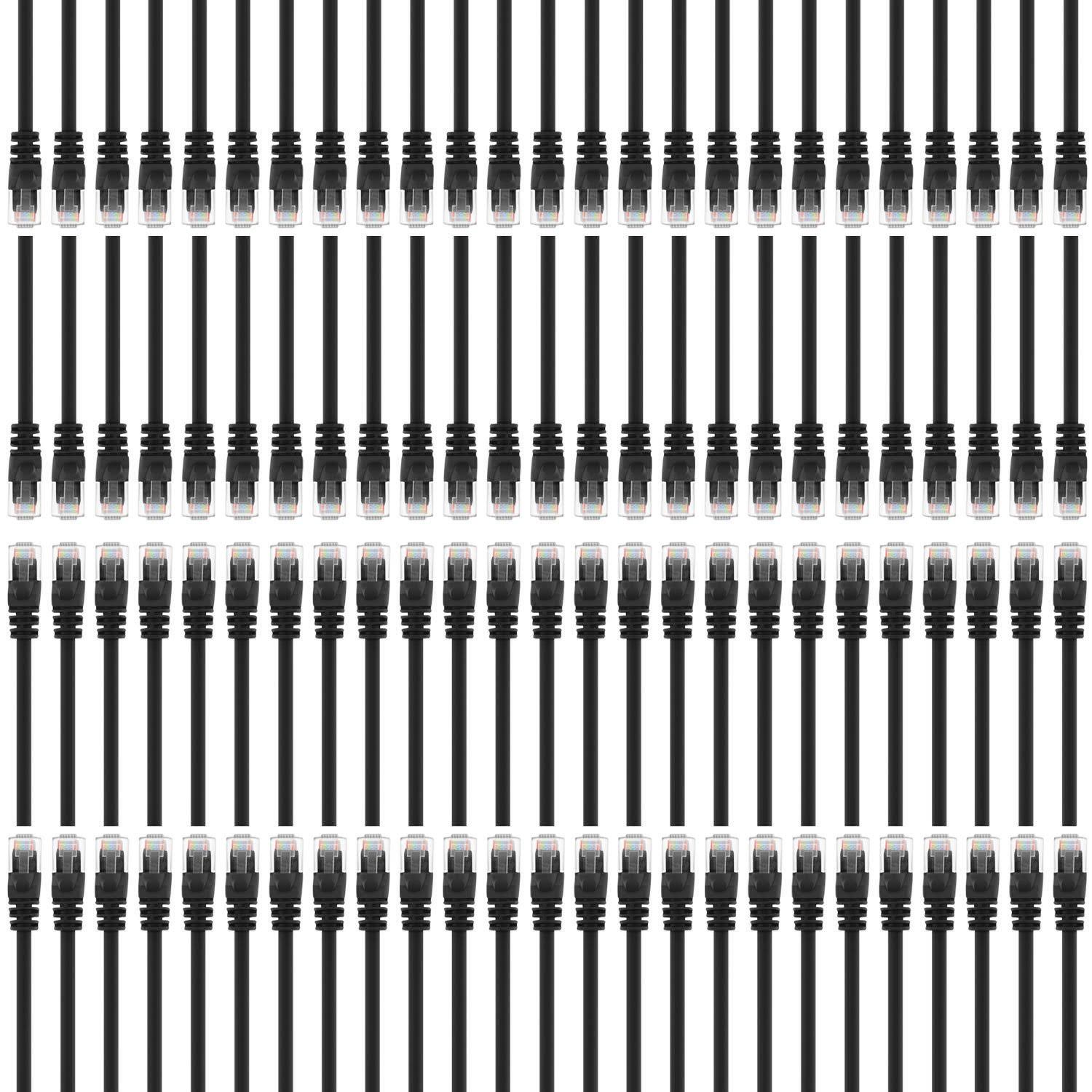 GearIT 100-Pack, Cat 6 Ethernet Cable Cat6 Snagless Patch 1.5 Feet - Snagless RJ45 Computer LAN Network Cord, Black - Compatible