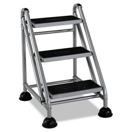 Cosco - Rolling Commercial Step Stool, 3-Step, 26 3/5 Spread, Platinum/Black 11834ggb1 (DMi ea by Cosco