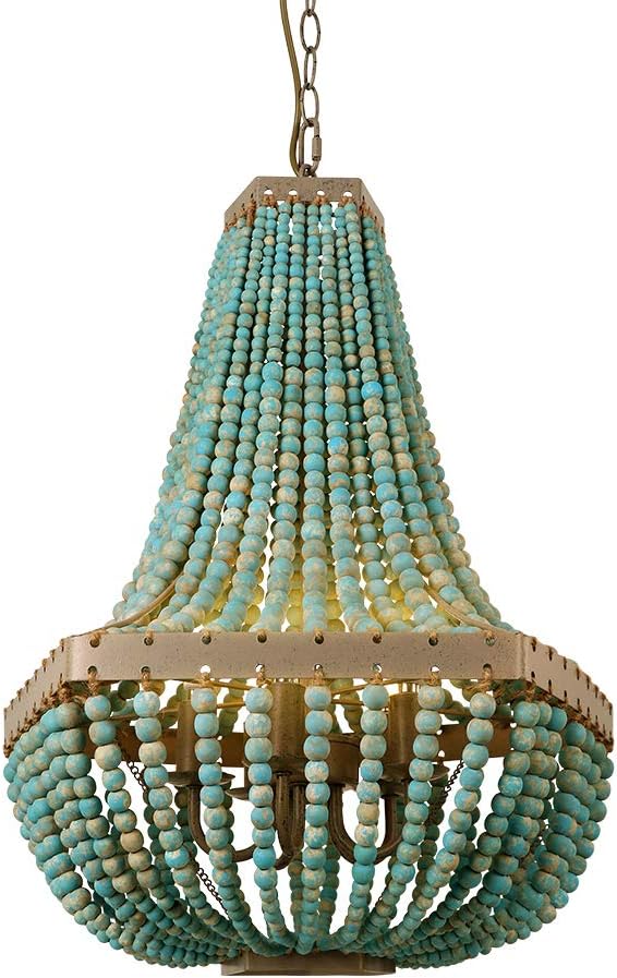 Newrays Farmhouse Wood Bead Chandelier Pendant 3 Lights Gray White Finishing Bohemian Boho Beachy Kitchen Ceiling Lamp Light Fixtures (Large-Middle)