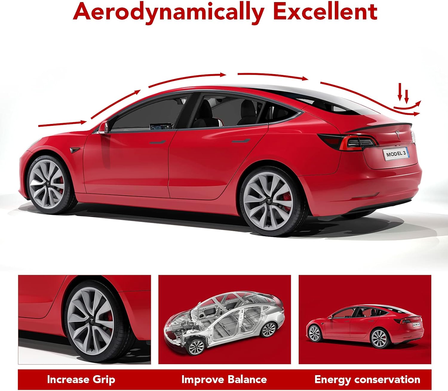 Basenor Tesla Model 3 Performance Spoiler Original Trunk Wing ABS Matte Black 2016-2021