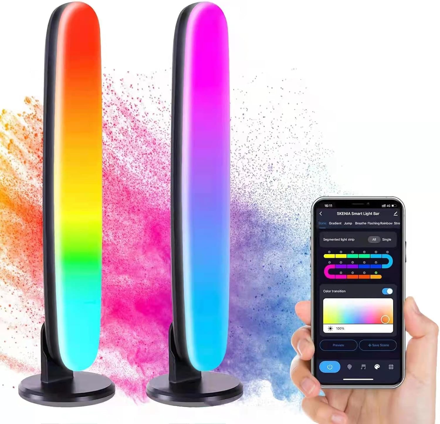 Skenia Smart LED Light Bars, Gaming Light Bar with Music Sync, 16 Million RGB Colors WiFi Light Bar with Preset Scene Modes, Light Bar for Room with Creative DIY Mode Compatible with Alexa Pack of 2