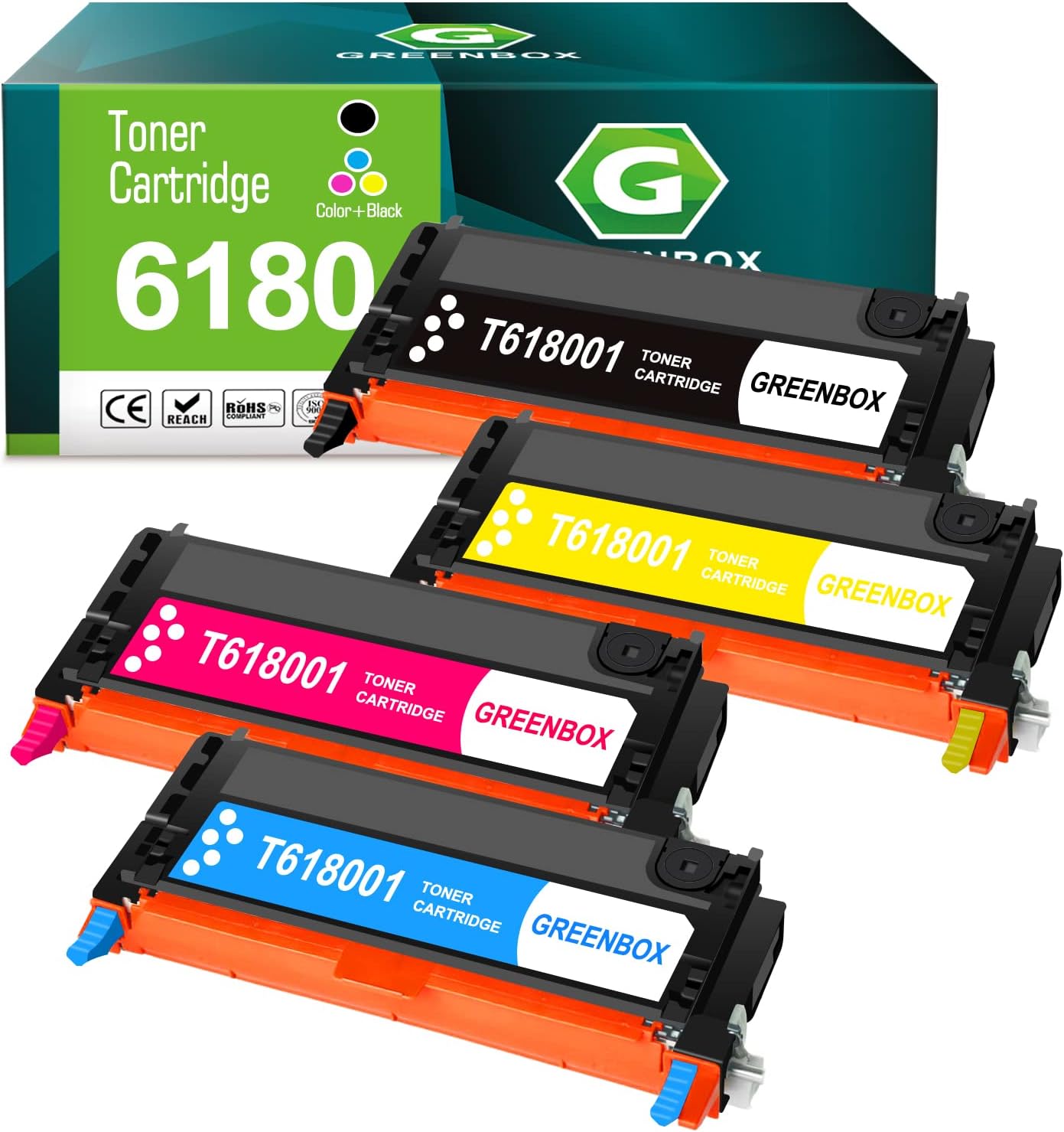 GREENBOX Remanufactured Toner Cartridge for Xerox Phaser 6180 6180N 6180DN 6180MFP-D 6180MFP-N 113R00726 113R00723 113R00724 113R00725 (1 Black, 1 Cyan, 1 Magenta, 1 Yellow)