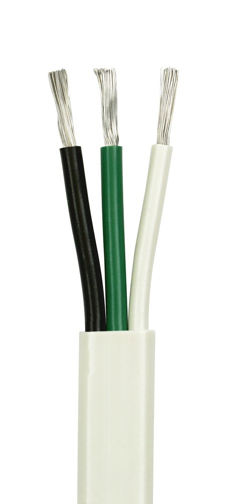 14/3 AWG UL Spec Triplex Flat AC Marine Wire - Tinned Copper Boat Cable - 100 Feet - White PVC Jacket