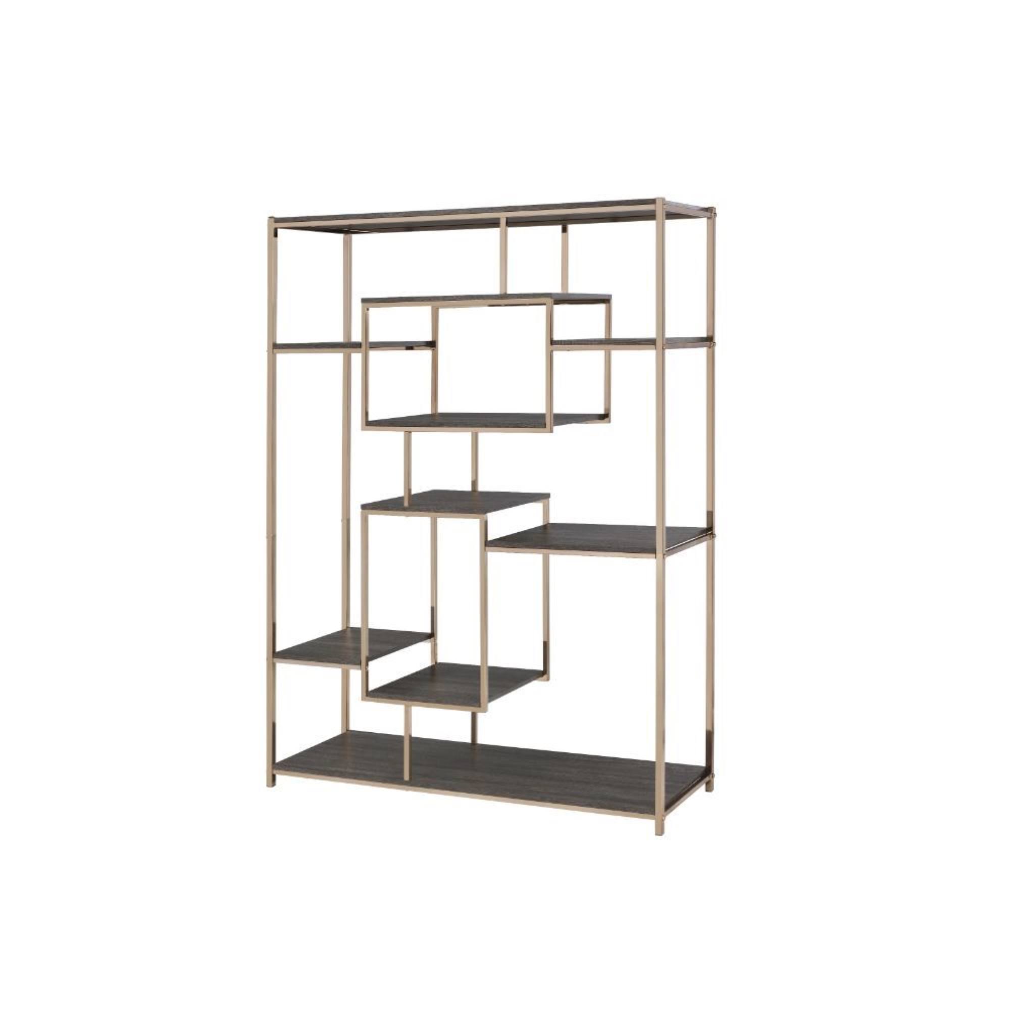 Acme Scaola Bookshelf, Rustic Gray Oak u0026 Champagne 92655