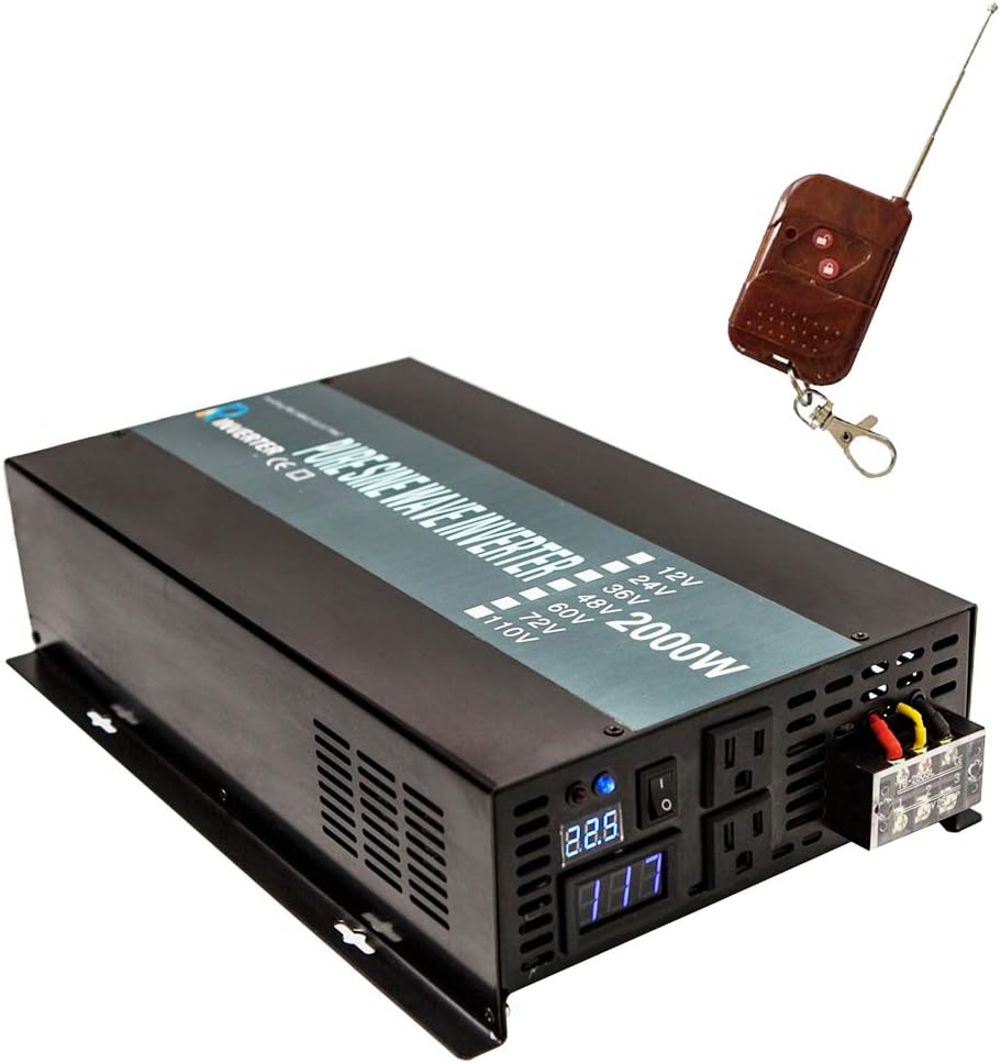 WZRELB 2000W 24V 120V Pure Sine Wave Solar Power Inverter with Remote Control Switch,Black,RBP200024VCRT