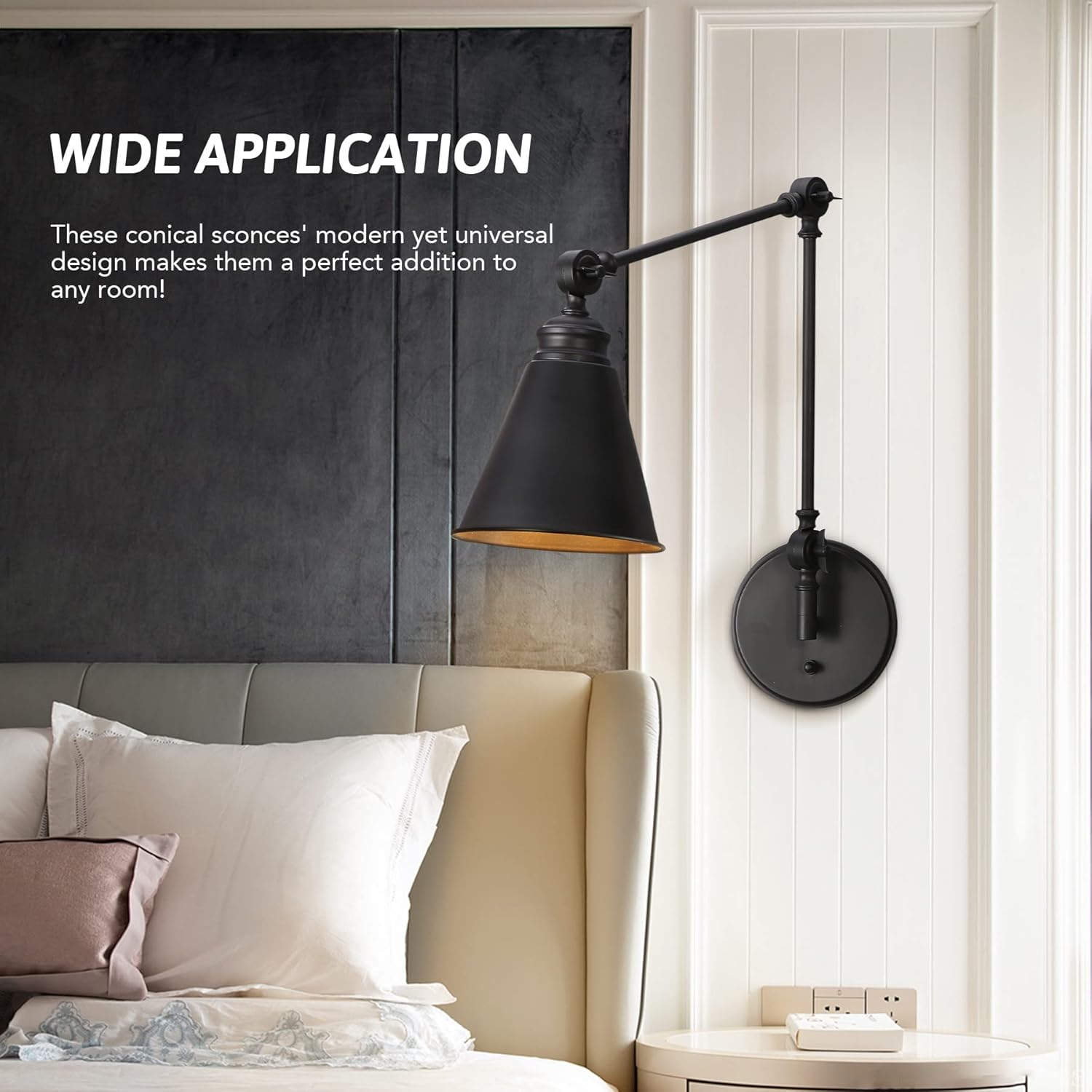 Vonluce Rustic Wall Sconce Lighting in Black Matte Finish, Industrial Swing Arm Wall Lamps Adjustable Hardwired, Vintage Farmhouse Metal Wall Sconce Light Fixture for Reading