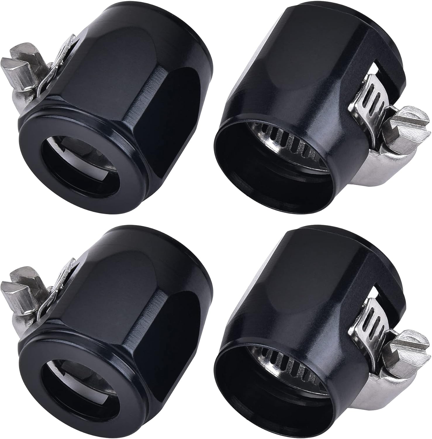 EVIL ENERGY 6AN Hose Finisher Clamp, Hex Hose End Finisher with Clamp Aluminium Black Pack of 4